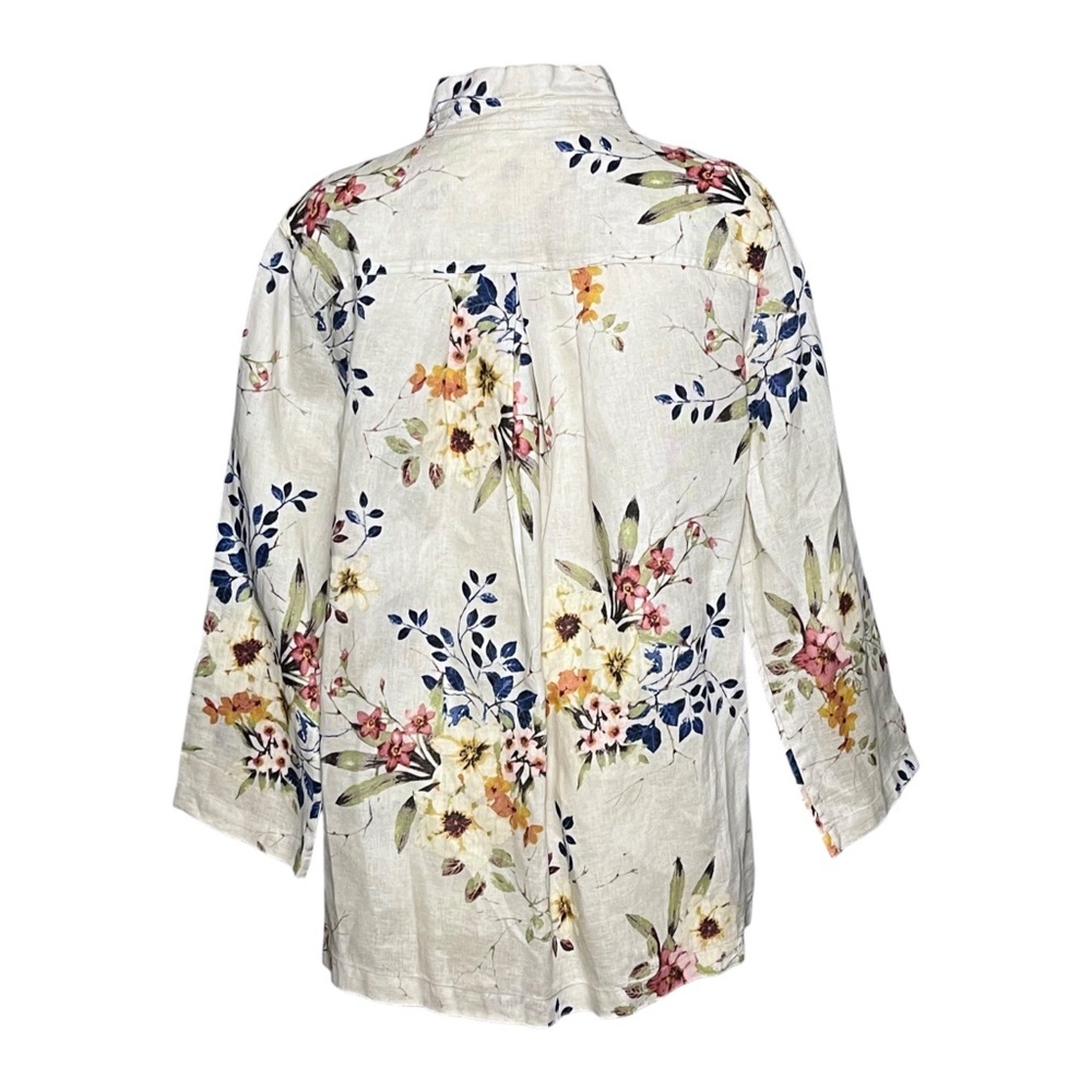 John Mark Wire Collar Tunic Multicolor Roll up Sleeve Women XL Artist 100% Linen - Picture 4 of 10